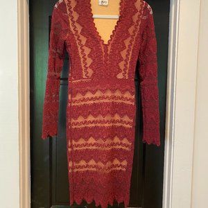 Nightcap Sierra Lace Dress - Maroon, Size 2